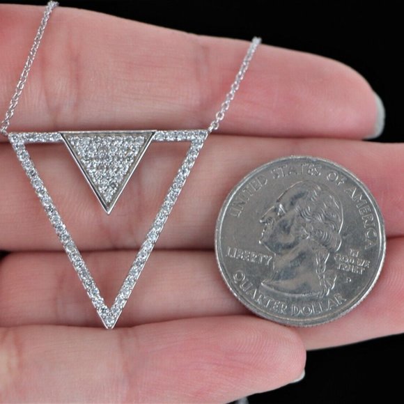 19595 EFFY 14K White Gold 0.75ct Pave Diamond Double Triangle Pendant 18'' Chain - Picture 5 of 7